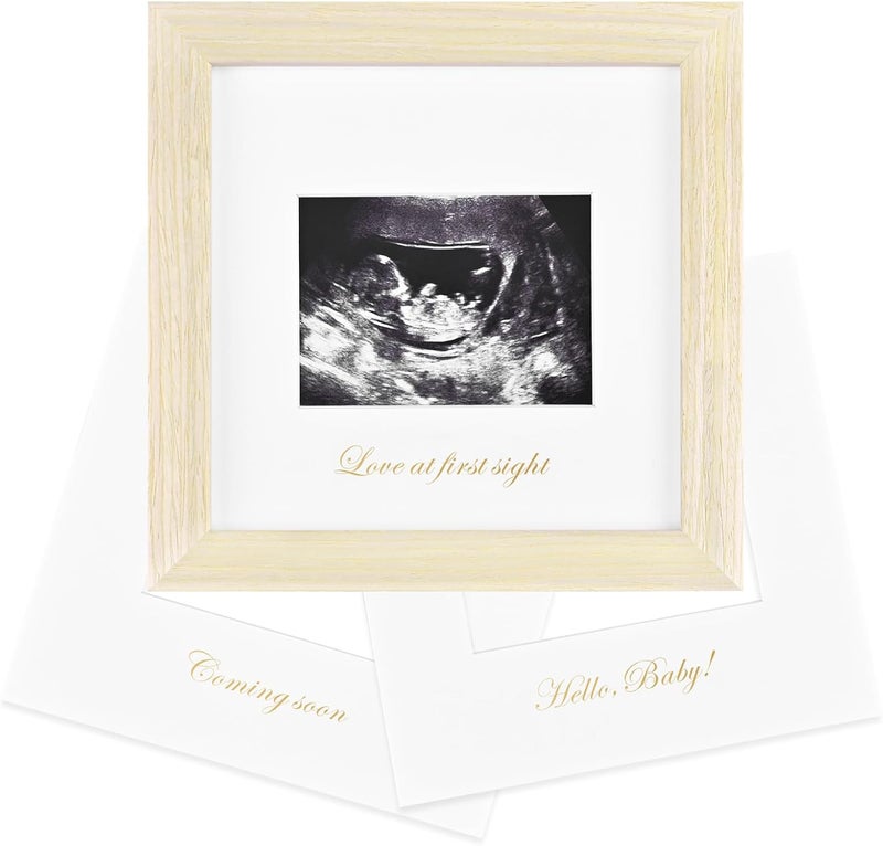 KINLINK Baby Sonogram Picture Frame, Love at First Sight Ultrasound Picture Frame, Pregnancy Gifts for Expecting Mom&Dad, Gender Reveal Party, Baby Keepsake Announcement Natural Wood - Image 1